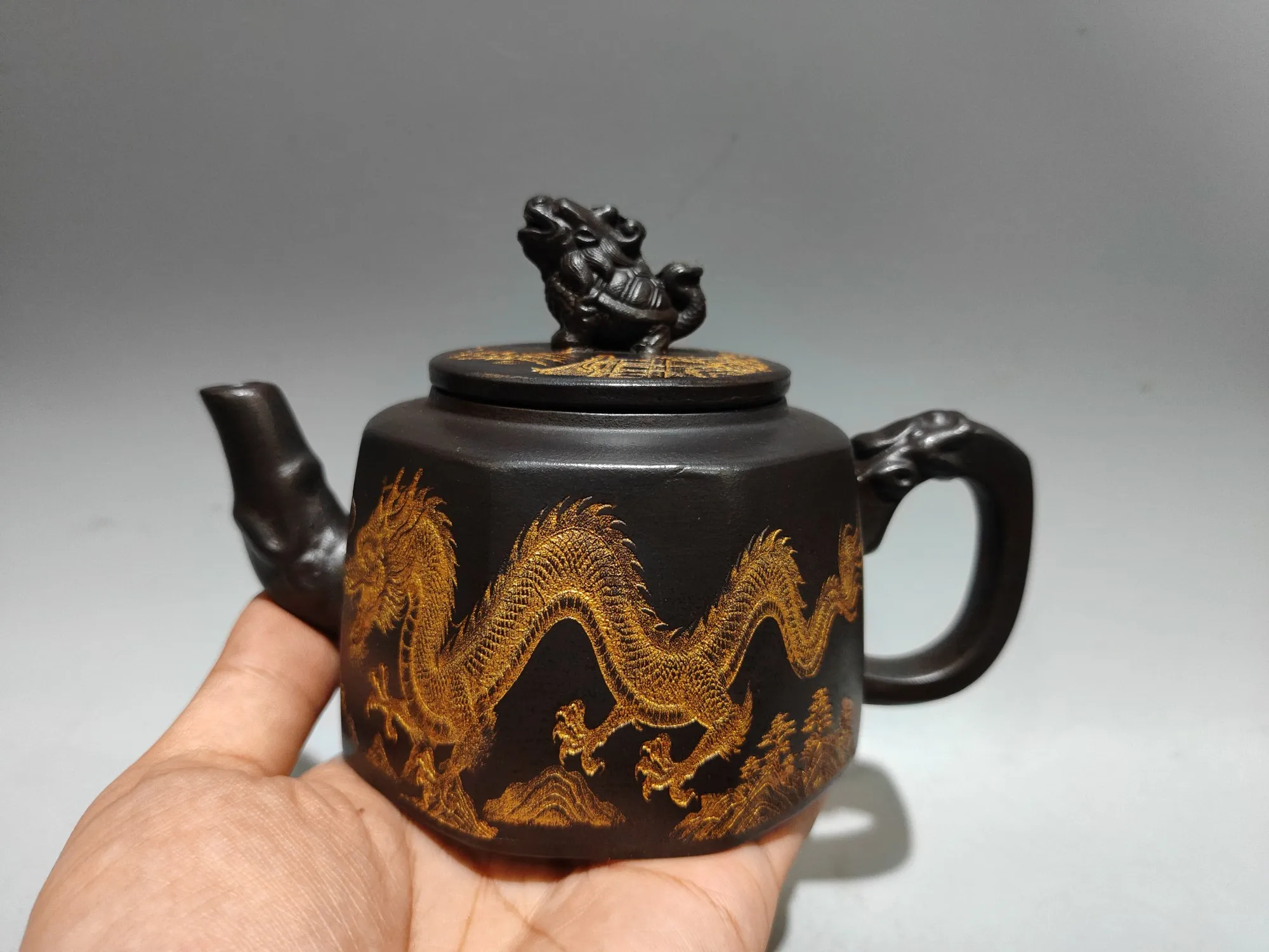 

Old Chinese Handicraft Enameled YiXing Zisha (red stoneware) Teapot,Dragon pot,#011,with mark, Free shipping