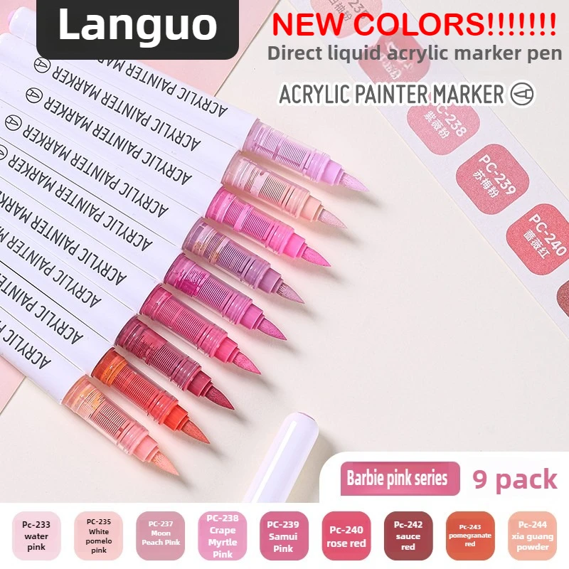 

Languo 207/9 Direct Liquid Acrylic Markers Brush Color Marker Pen for Rock Painting Ceramic DIY School Art Supplies Stationery