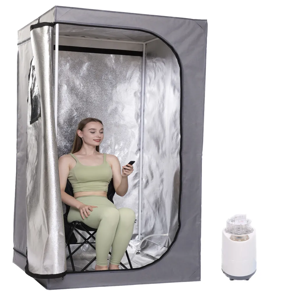 

Portable Steam Sauna With Fold Chair Full Body Steamer 2000W 4.2L Upgrade Lid Cabin Ease Insomnia Stainless Steel Pipe Support