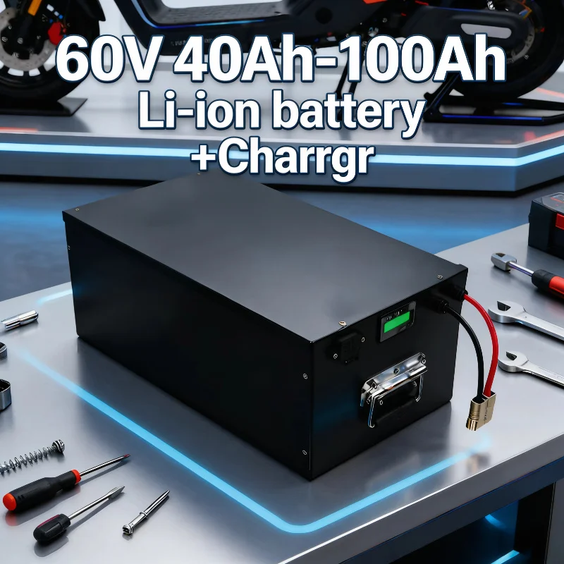 

Литий-ионный аккумуляторный блок DS 60В 40Ач-100Ач с зарядным устройством | Высокоёмкий аккумулятор для электроскутера, мотоцикла, инвертора 1-5 кВт, для использования вне дорог