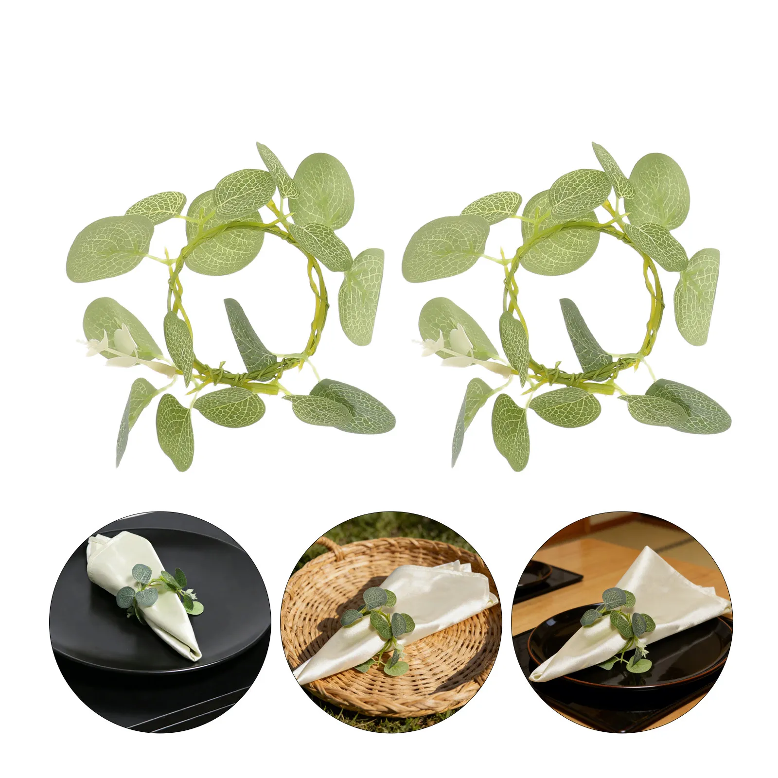 

12Pcs Table Napkin Rings Greenery Eucalyptus Leaf Artificial Wreath Easter Spring Party Wedding Serviette Holders