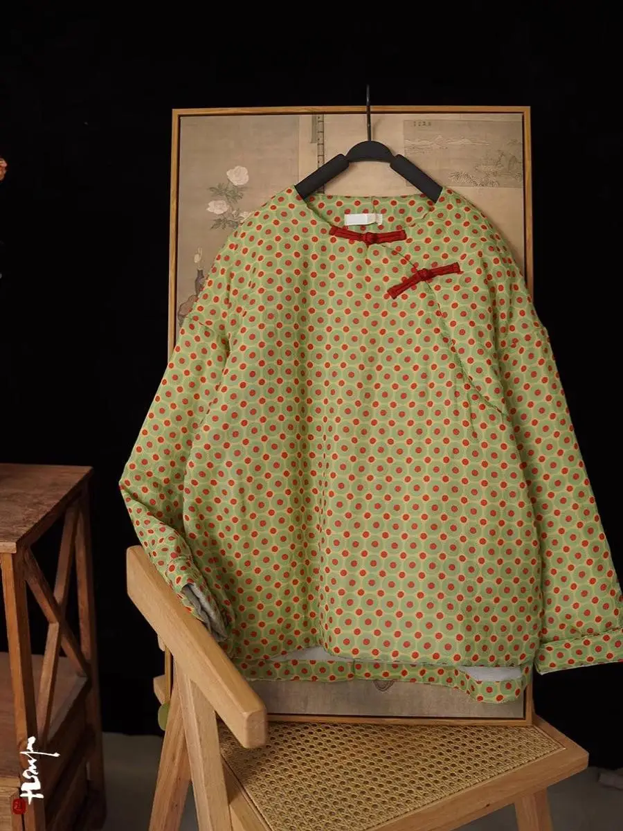 

Новое женское пальто в китайском стиле с ретро-принтом, из конопляного хлопка, с утолщенной хлопковой подкладкой, на пуговицах, осенне-зимняя новинка