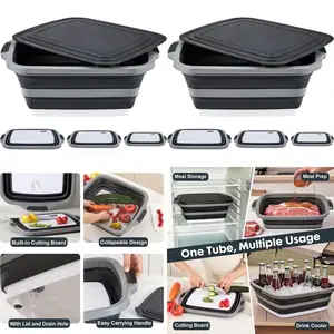Collapsible BBQ Prep Tubs Set - 3 Sizes with Lids & Cutting Board for Food Storage, Marinating, and Outdoor Use