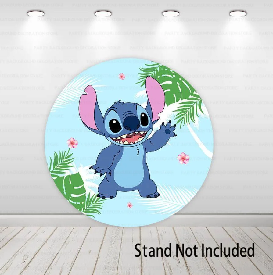 Surfing Summer Lilo & Stitch Baby Shower Round Backdrop Disney Boys Girls Birthday Party Decor Photography Backgrounds Banner