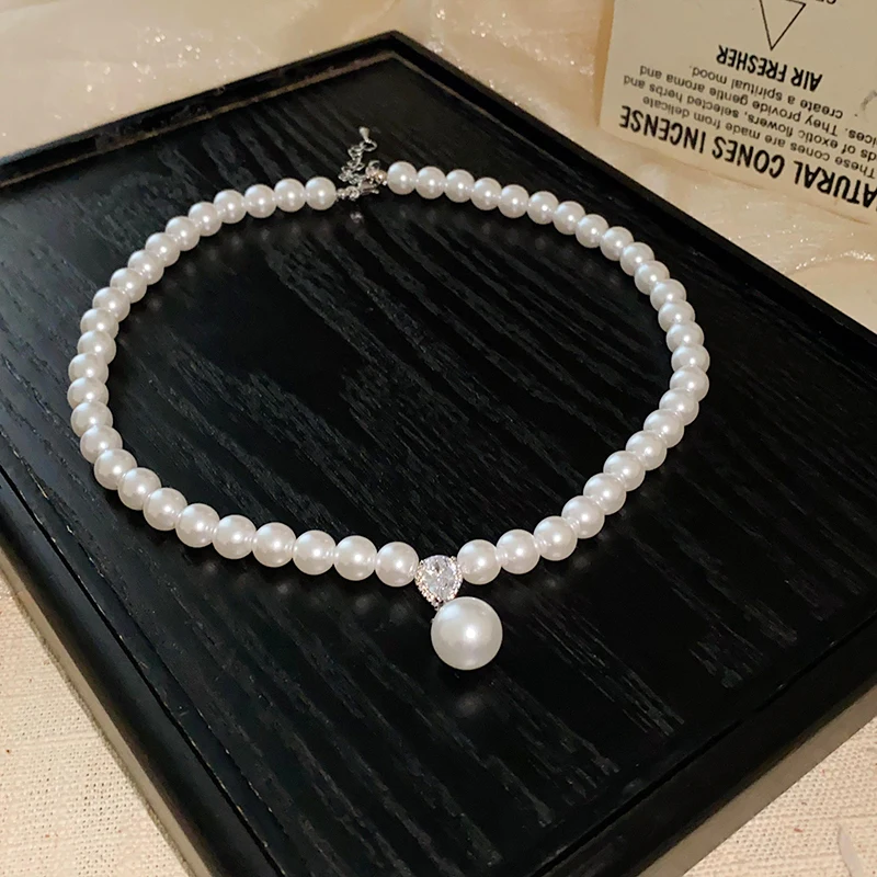 Elegant Retro Pearl Necklace, Simple Style Collarbone Chain, Versatile Neck Chain,Women Wedding Gift Jewelry