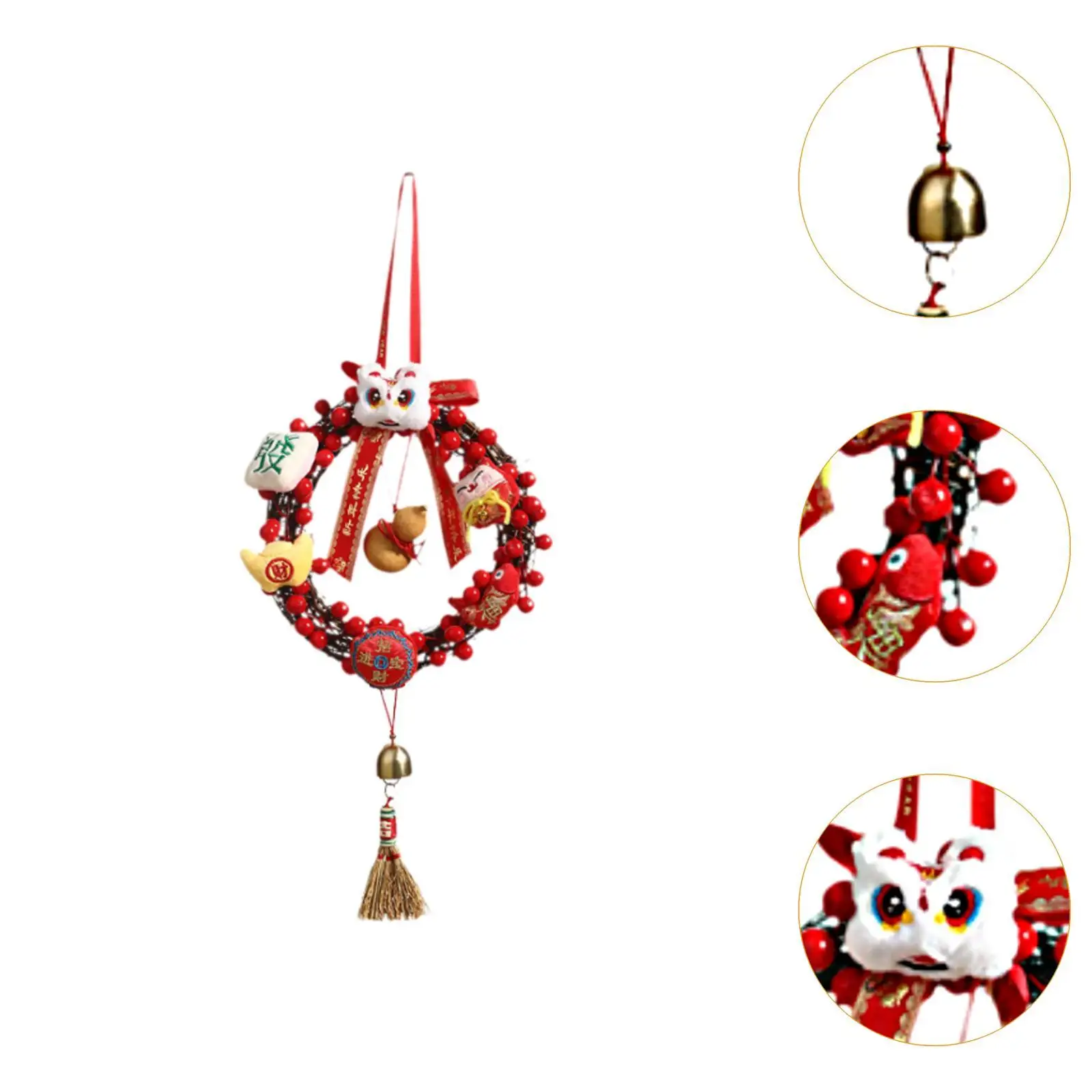 Corona de Año Nuevo Lunar chino, corona de bayas artificiales, corona redonda para puerta delantera para porche exterior, suministros de celebración de jardín
