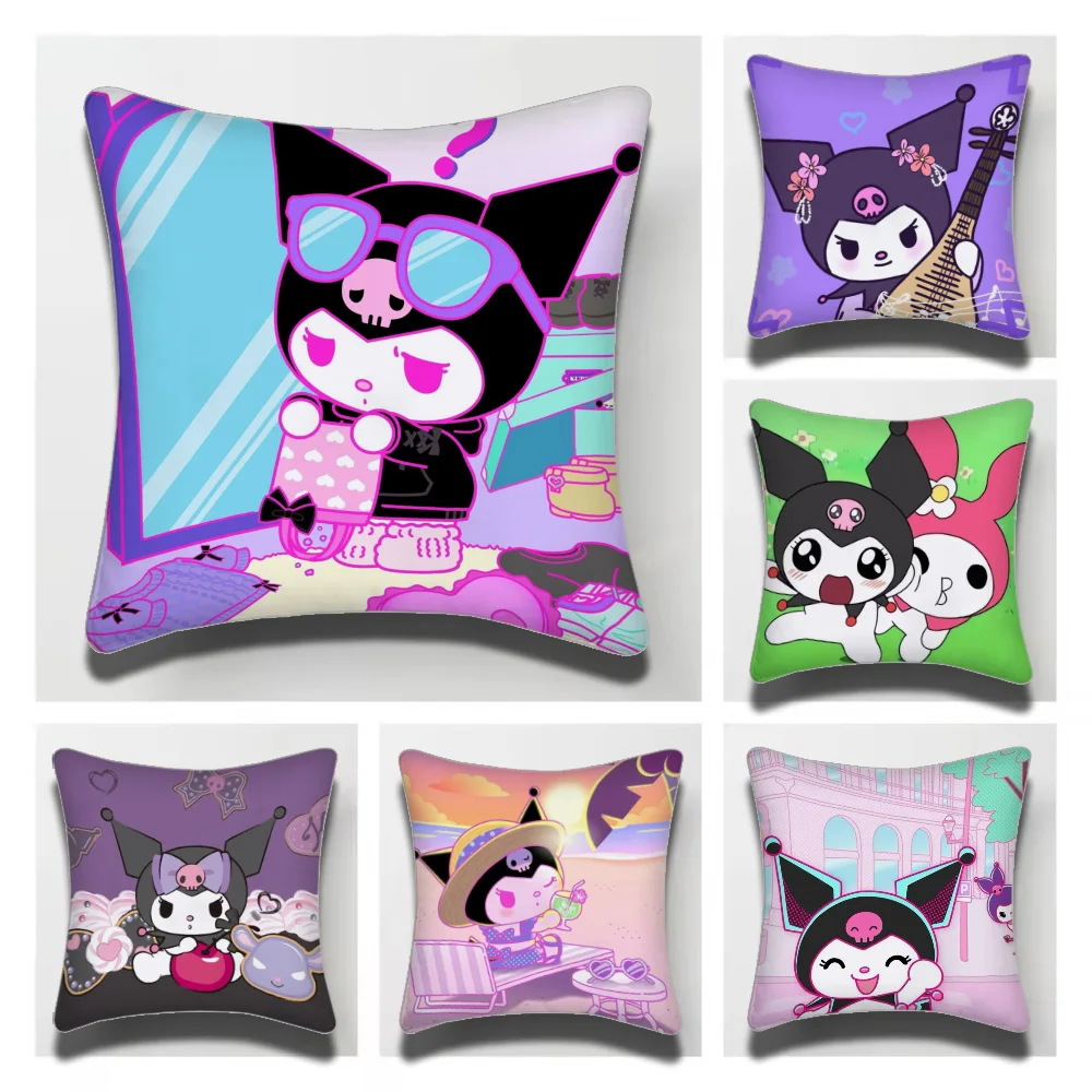 1PC Kuromi Sanrio Cute Pillow Case Short Plush Double-Sided Printing Home Machine Washable in Warm Winter Cushion Cover