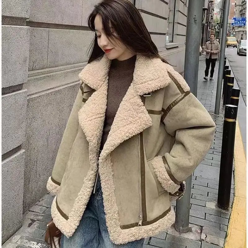 Women's Winter Jacket Premium Imitation Lamb Velvet Thickened Warm Windproof Parka Coat Loose Oversized  Jacket