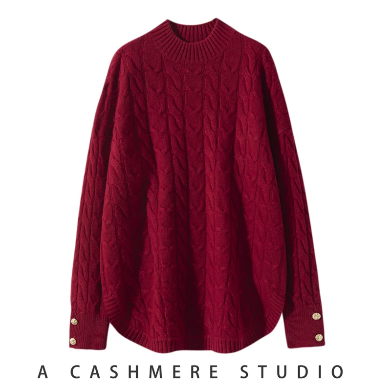 2024 Hot Sale Autumn Winter New 100% Cashmere Sweater Women\'s Thicken Warm Solid Pullover Female Loose Large Size Knit Jumper