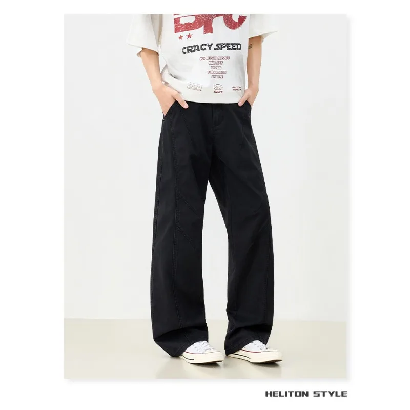 American Retro Unisex Wide Leg Jeans Spring Summer Loose Wrinkle Draped Soft Casual Baggy Denim Pants for Men Women