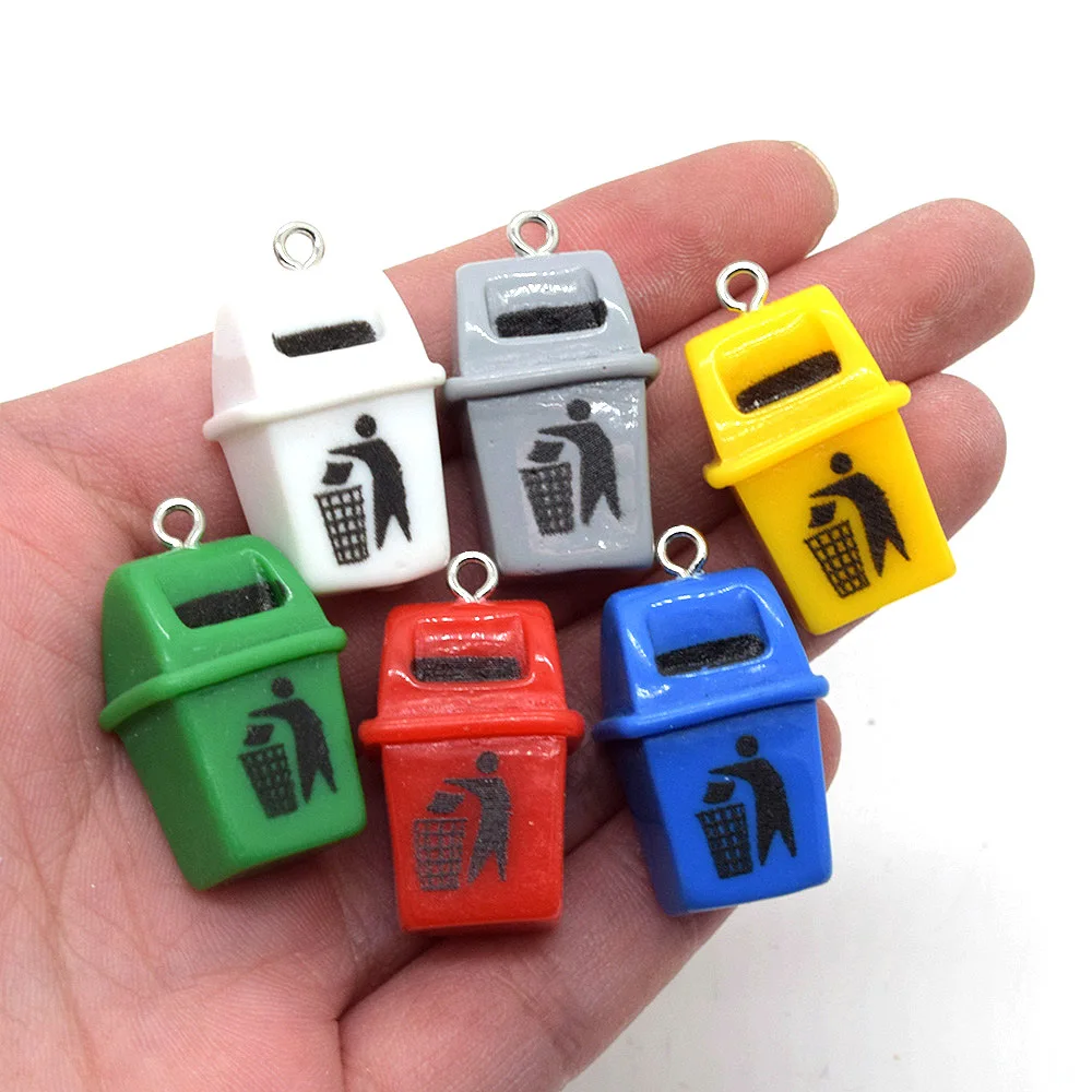 10 pièces de pendentifs mini poubelle mignons en résine, breloques poubelle pour la fabrication de bijoux DIY, colliers, boucles d'oreilles, bracelets, porte-clés, fournitures d'artisanat