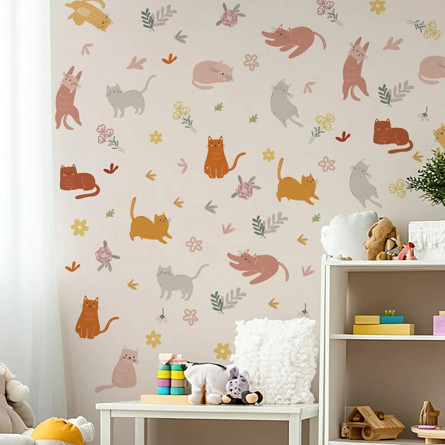 بوهو الكرتون القط زهرة الجدار ملصق المائية الجدار ملصق الحضانة غرفة الطفل الفن صائق غرفة الاطفال غرفة نوم المعيشة ديكور المنزل