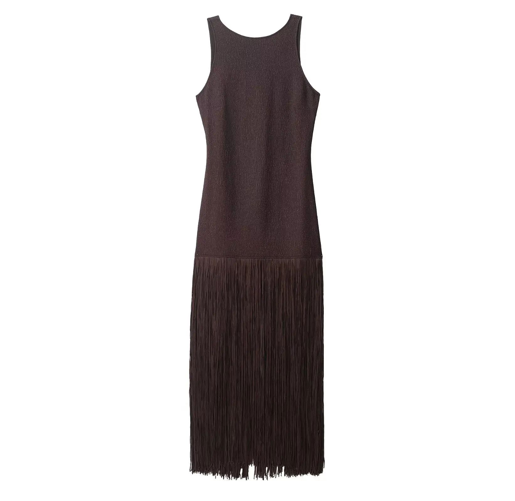 Zevity 2026 Women Sexy Hem Tassel Stitching Knitting Slim Midi Dress Female Chic Backless Hollow Out Club Party Vestidos DS9520 view 6