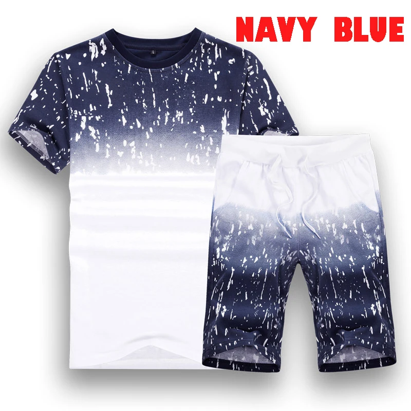 Zomer Set Mannen Casual Strand Kostuums Korte Mouw 2Pcs Sweatsuit + Shorts Mode Trainingspak Mannen Sportmode T-shirt + Shorts