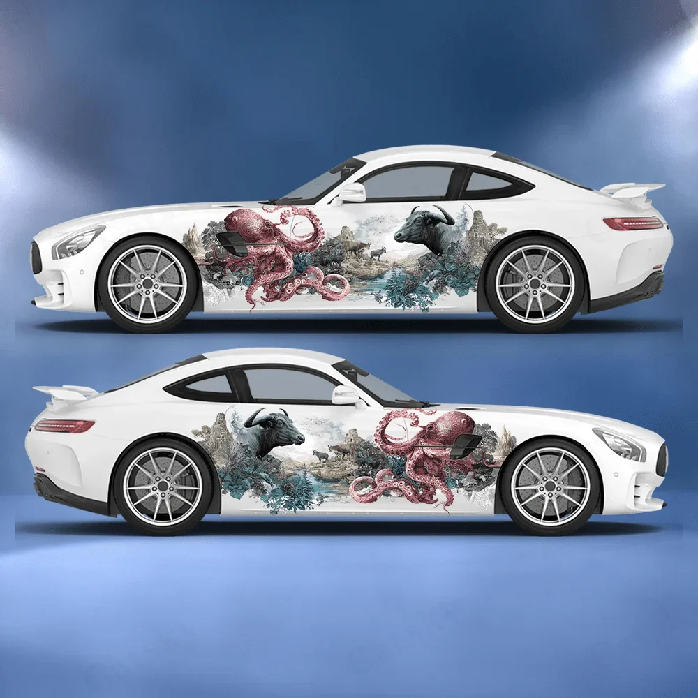 

Осьминог, корова, дерево, красочная боковая наклейка для автомобиля, водонепроницаемая наклейка из ПВХ, устойчивая к царапинам, защита автомобиля, автоаксессуары, подарок