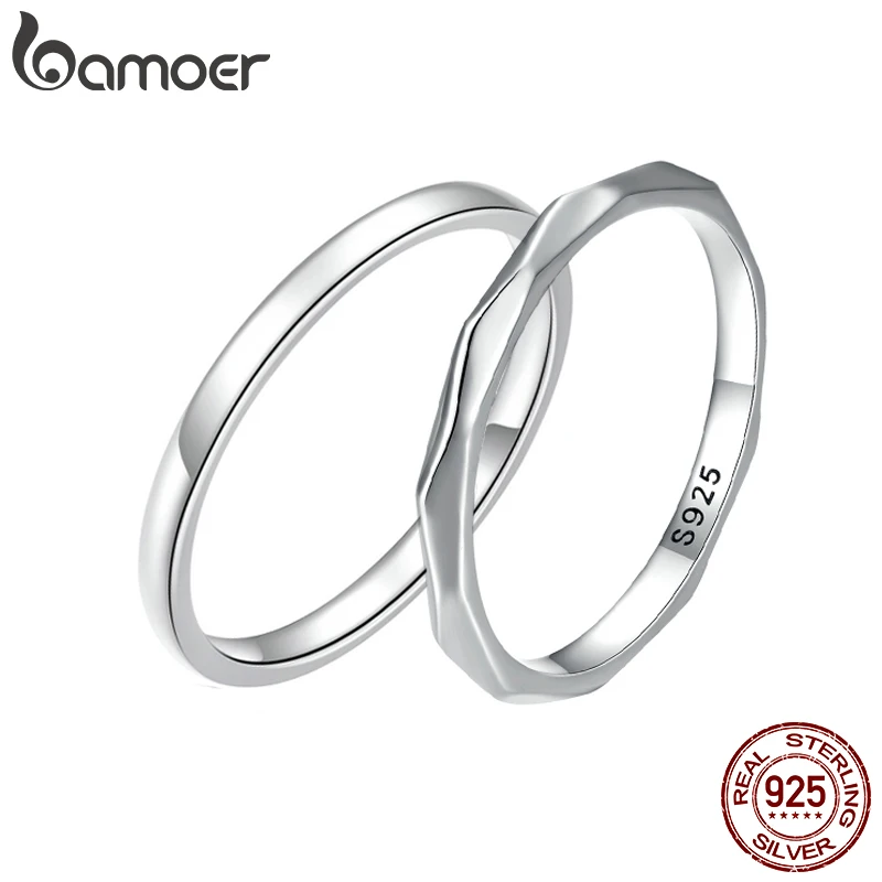 BAMOER New 925 Sterling Silver Minimalism Simple Ring for Women Fine Jewelry Fashion Stackble Eternity Band Wedding Gift Anillos