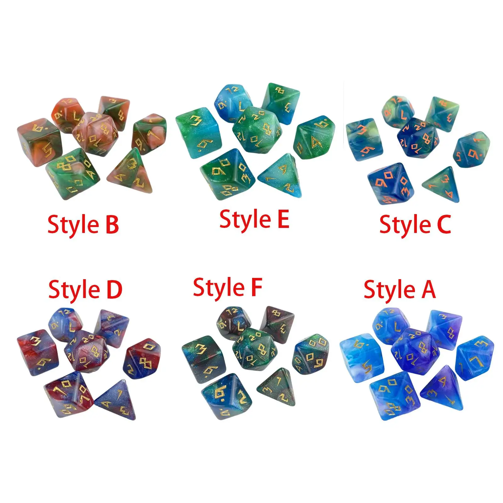 7 Pieces Polyhedral Dice, Multi-Sided Gaming Dice D20 D12 D10 D8 D6 D4 Party