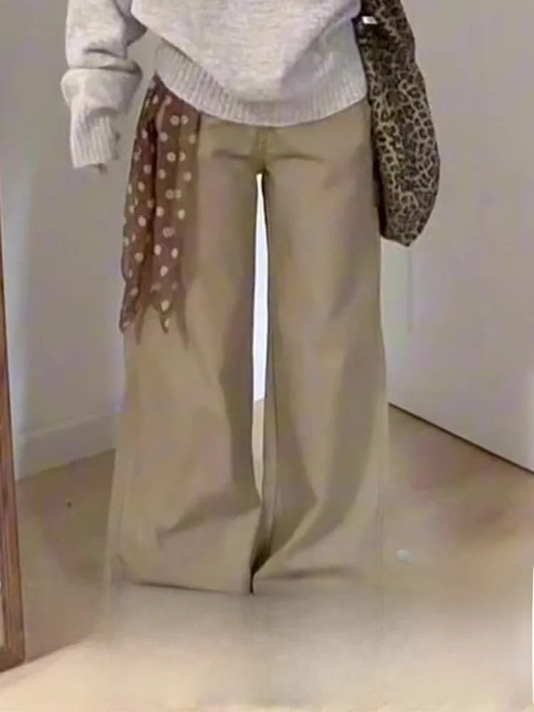 

Ретро-джинсы в американском стиле, цвет хаки, широкие, в пол, женские, осенне-зимние, прямые, облегающие, с эффектом драпировки, с высокой талией, на молнии...