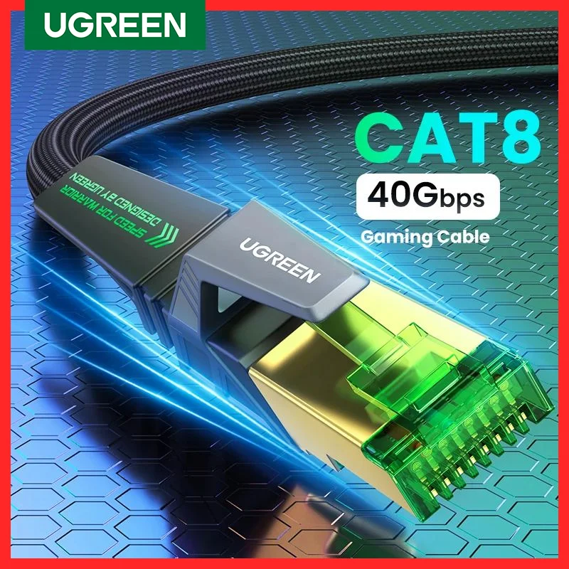 UGREEN CAT8 Ethernet Game Cable 40Gbps 2000MHz CAT 8 Networking Cotton Braided Internet Lan Cord for PC Laptops PS 4 Router RJ45