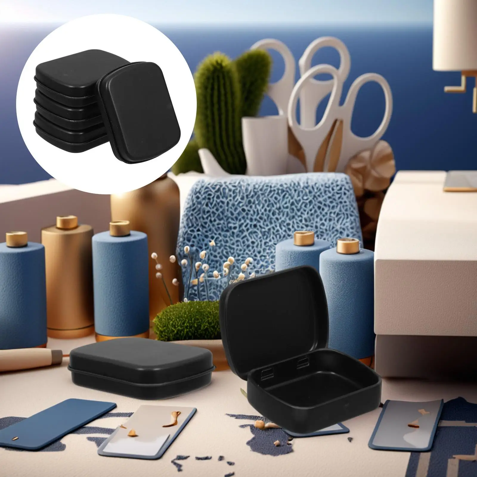 

4 Pcs Flip Iron Box Cookie Tin Miniature Keepsake Boxes with Lids Black Empty Storage Case Small Metal Tins