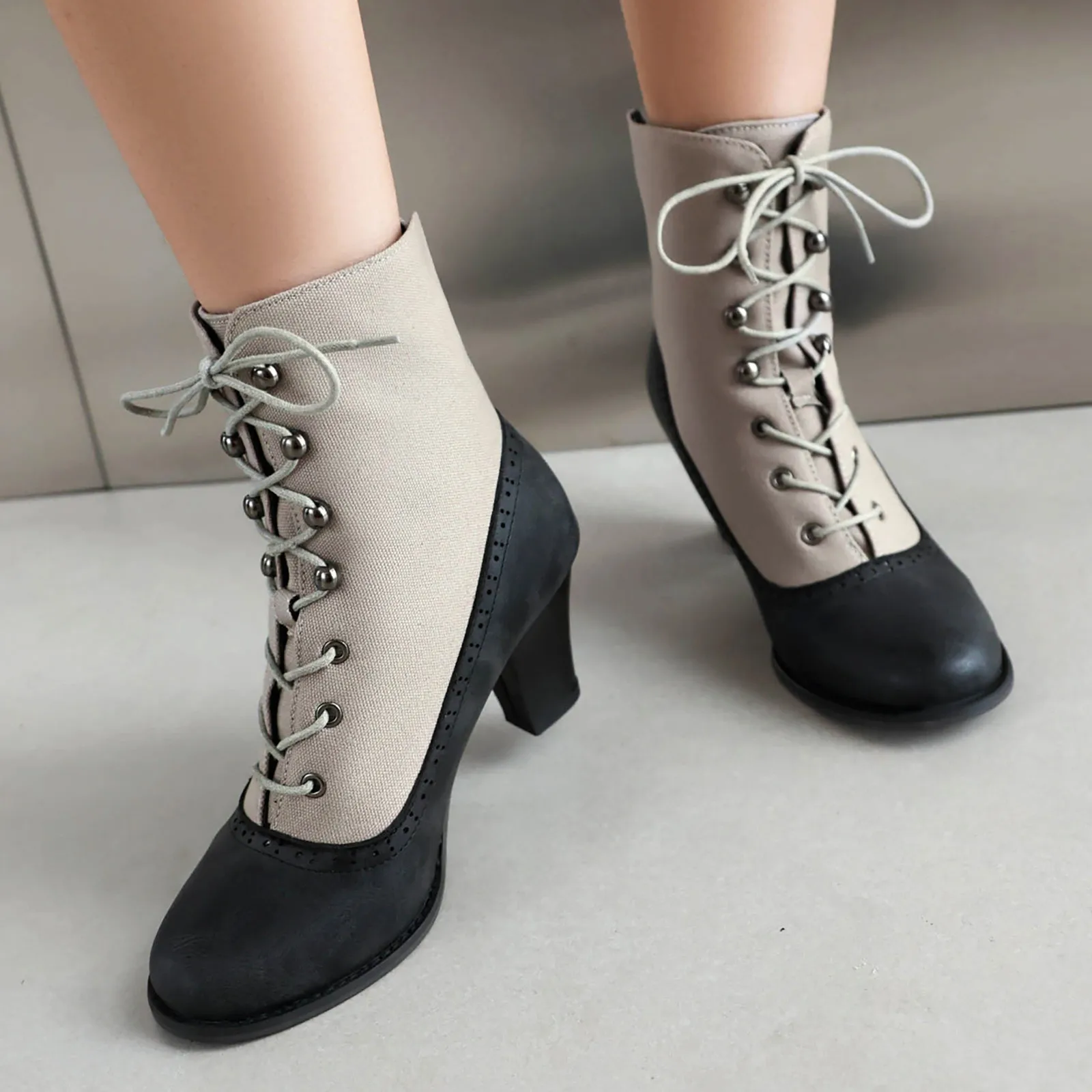 Stivaletti Tacco Basso Scarpe Tacco Lacci Stivaletti Donna A Punta