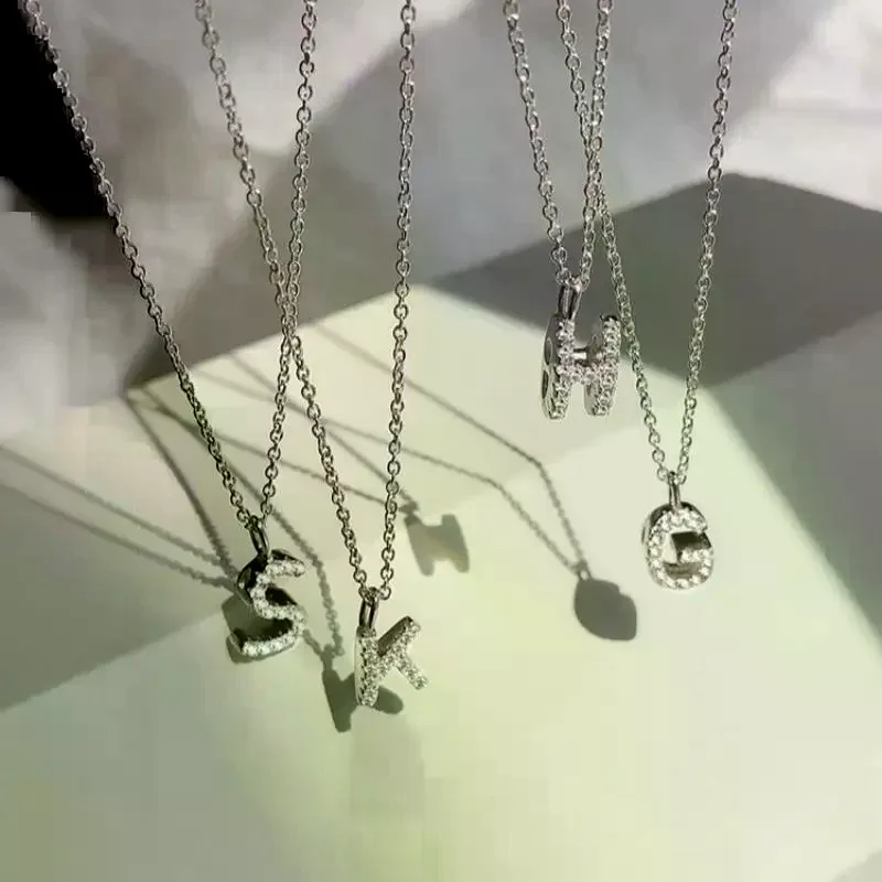 Fashion Shining A-Z Letter Pendant Charm Necklace 26 Initial Alphabet Name Clavicle Chain Party Jewelry Gift