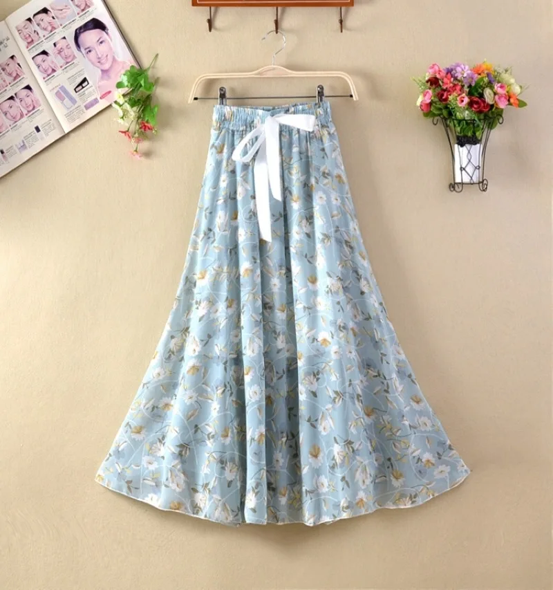 

Шифоновая макси-юбка с цветочным принтом и высокой талией, корейская женская модная сезонная юбка трапециевидной формы на весну, лето и осень