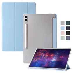 For Samsung Tab S7 FE S8 S10 S9 Plus Case with Pencil Holder Trifold Acrylic Clear Back Hard Cover For Galaxy Tab S9 FE S8 Case