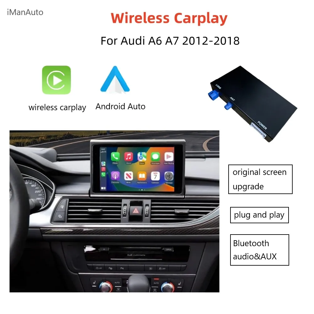 iManAuto Wireless CarPlay Module for Audi A6 A7 2012-2018 Android Auto Interface Bluetooth Audio Rear Camera Car Play 