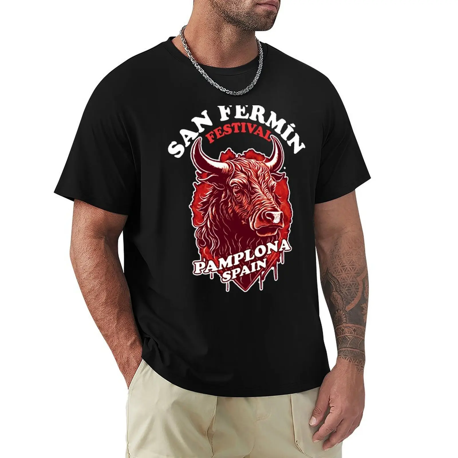 Festival de San Fermín - Pamplona, España - Camiseta Running Of The Bulls de Manga Corta Deportiva de Secado Rápido