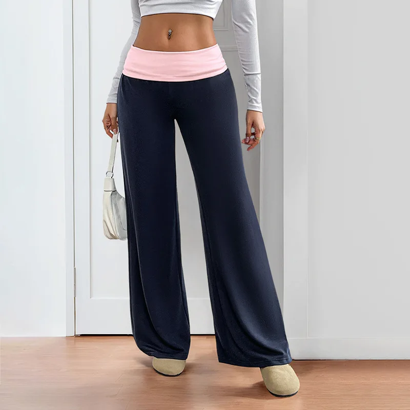 2025 New Women's Fashion Low Waist Pants Spring And Autumn Elegant Women's Casual Color Contrast Splicing Wide Leg Pants