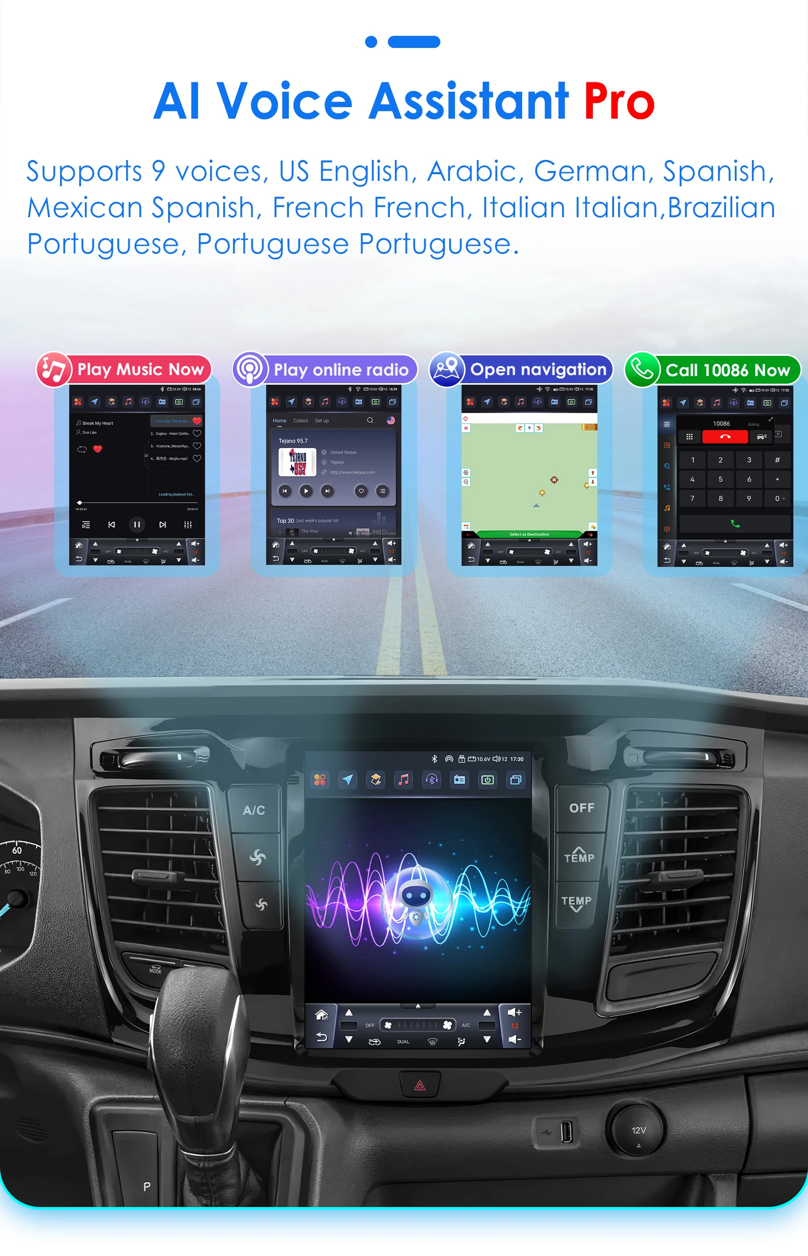 Hizpo Android 14 Auto Stereo Auto GPS Für FORD Transit 2021 2022 2023 Porträt Touchscreen Carplay 4G Wifi RDS Bluetooth 9,7" – Detail 20