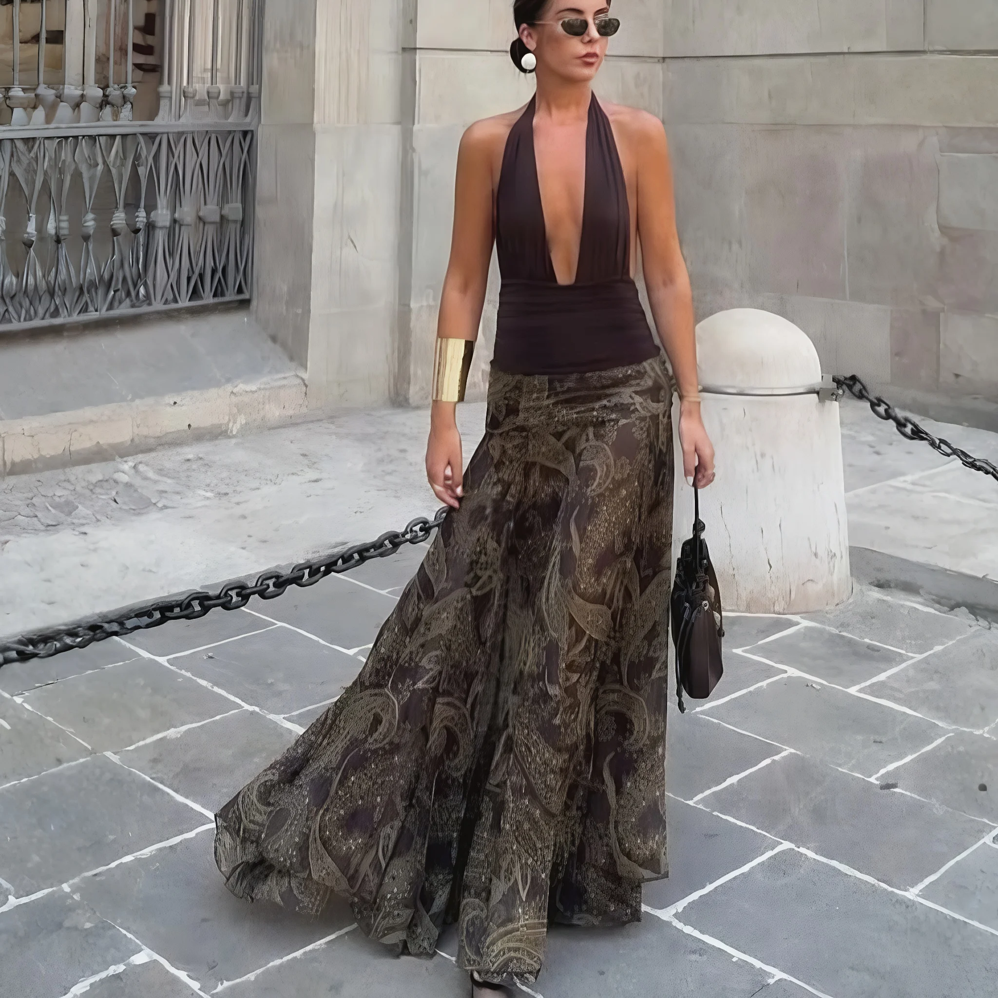 Chiffon Paisley Floral Printed Maxi Skirts Women Vintage A-line Boho Beach Wear Summer Long Skirt Holiday Casual Ladies Faldas