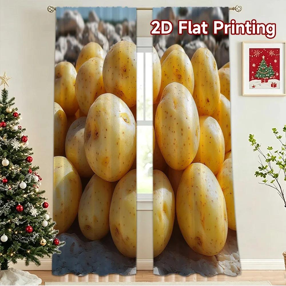 2D flat 2pcs Curtain French Romantic Style Golden Potatoes on Rocks Digitally printed polyester, colorfast Family Party
