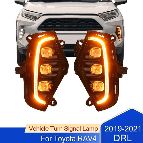 1 par de luces LED de circulación diurna DRL de calidad para coche para Toyota RAV4 2019-2022 accesorios de luz diurna de señal de giro