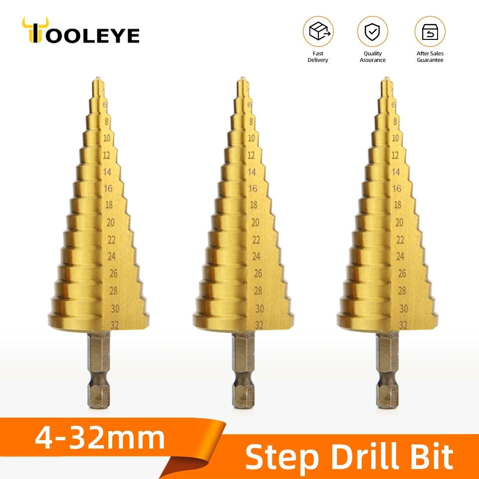 TOOLEYE 4-32 مللي متر HSS التيتانيوم خطوة معبد مثقاب الخشب مخروطي المرحلة الحفر للمعادن الخشب عالية السرعة صعدت الحفر أدوات كهربائية #1