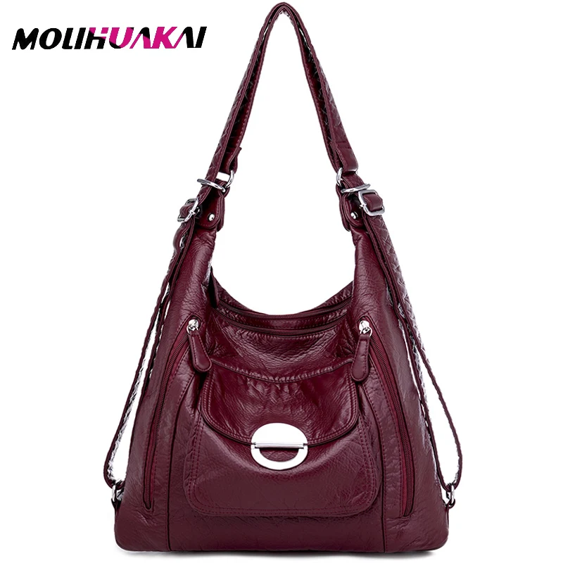 

Molihuakai Leather Luxury Handbags women bags designer Multifunction Shoulder Bags for Women 2022 New Travel Back Pack