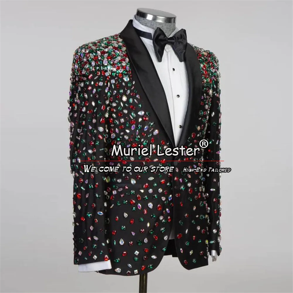 Traje de boda para novio, chaqueta de lujo con cuentas de colores, pantalones, esmoquin de fiesta Formal para hombre, vestido de fiesta de banquete ajustado, 2 piezas