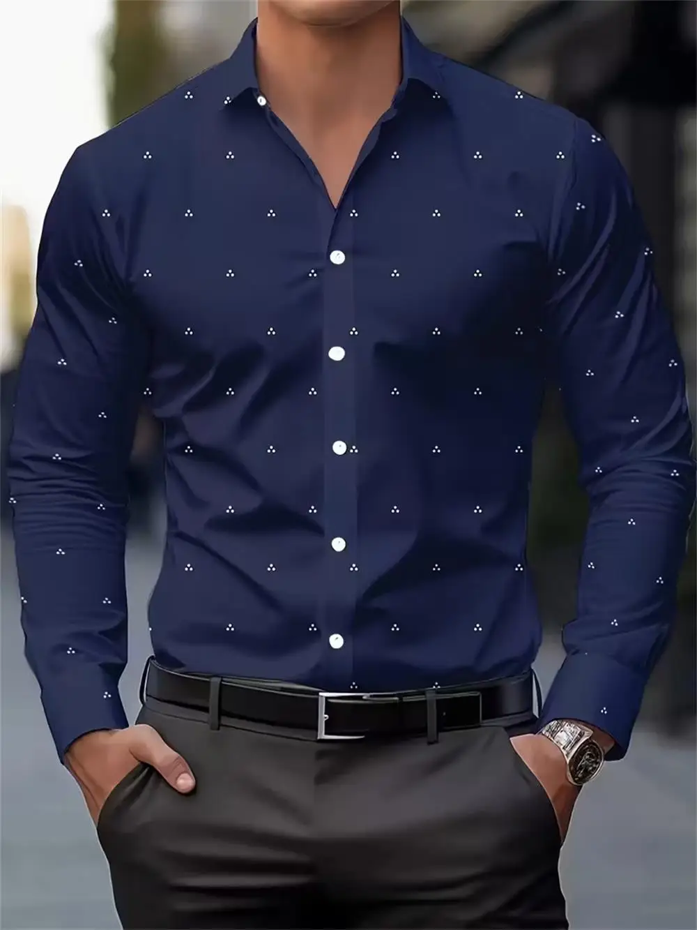 

Fashionable men's digital printed moon shirt, men's daily business and office clothing, casual breathable button up collar long