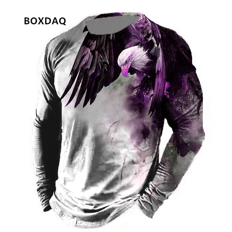 Eagle Pattern Men\'s Fashion T-Shirts Spring Autumn Long Sleeve 3d Animal Print Street Hip Hop Male Tees 6XL Big Size Casual Tops