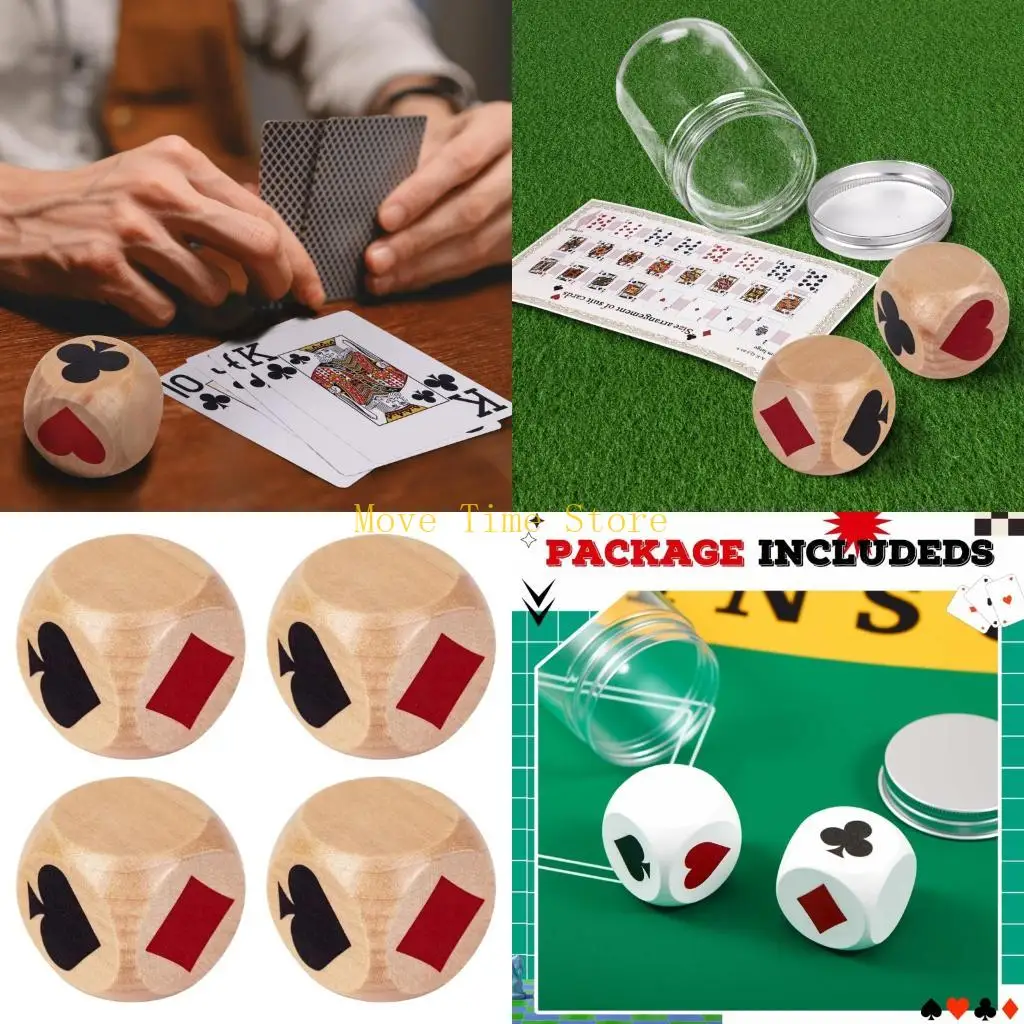 

92ME 4Pcs Oversized 4cm Wooden Gaming Dices With Double Marks For Poker Board Game