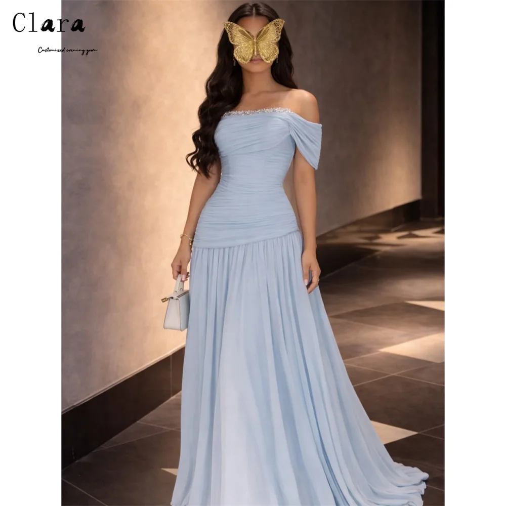 

Clara Custom Sky Blue A-line Shiny Off-shoulder Prom Dresses 2026 Luxury Prom Elegant Night Dresses for Luxury Party Gala Dress