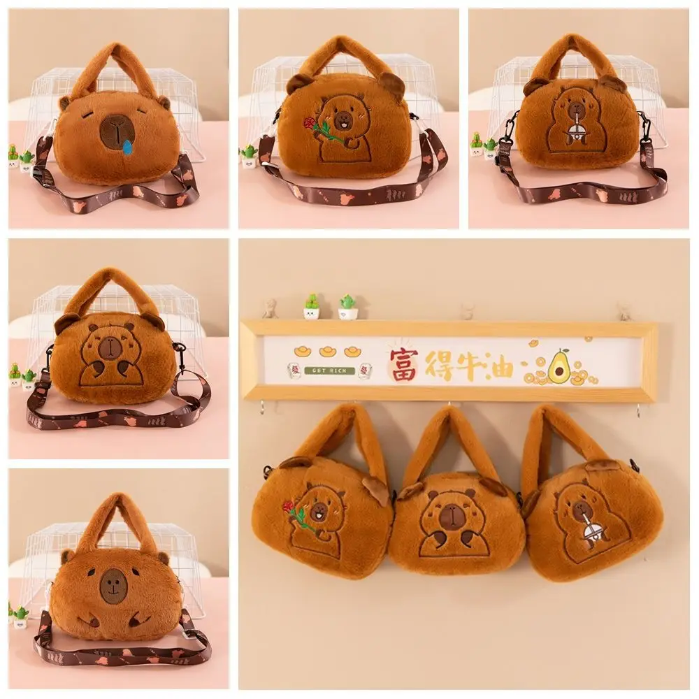 Plush Capybara Capybara Plush Handbag Animal Cartoon Large Capacity Capybara Crossbody Bag Cute Stuffed Cartoon Shoulder Bag