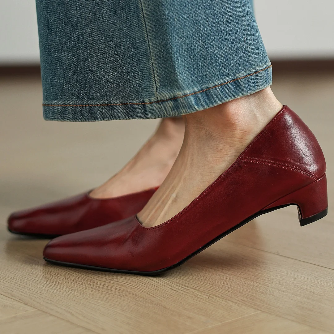 danxuefei Damen-Slip-on-Pumps aus Rindsleder mit quadratischer Zehenpartie, 3 cm Kitten-Absatz, elegante Damen-Schuhe für den Alltag, schmales Kleid, niedrige Absätze für Damen