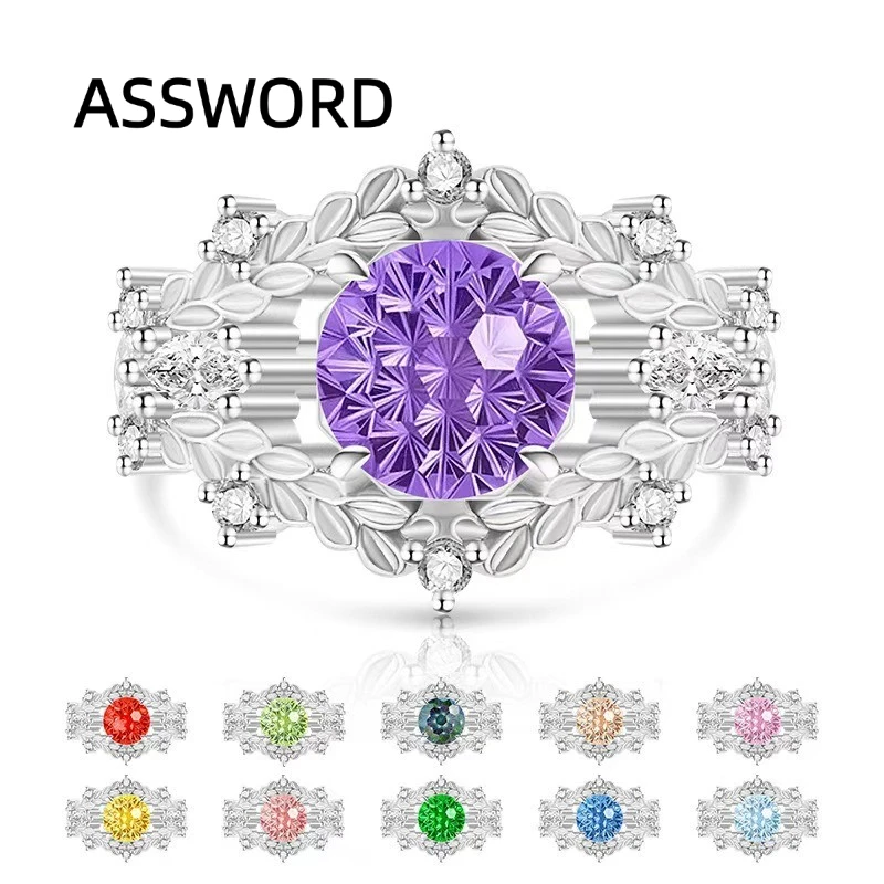 925 Sterling Silver Vintage Leaf Flower Ring Round Ice Flower Cut Cubic Zirconia Wedding Band Luxury Fine Jewelry Gift for Women