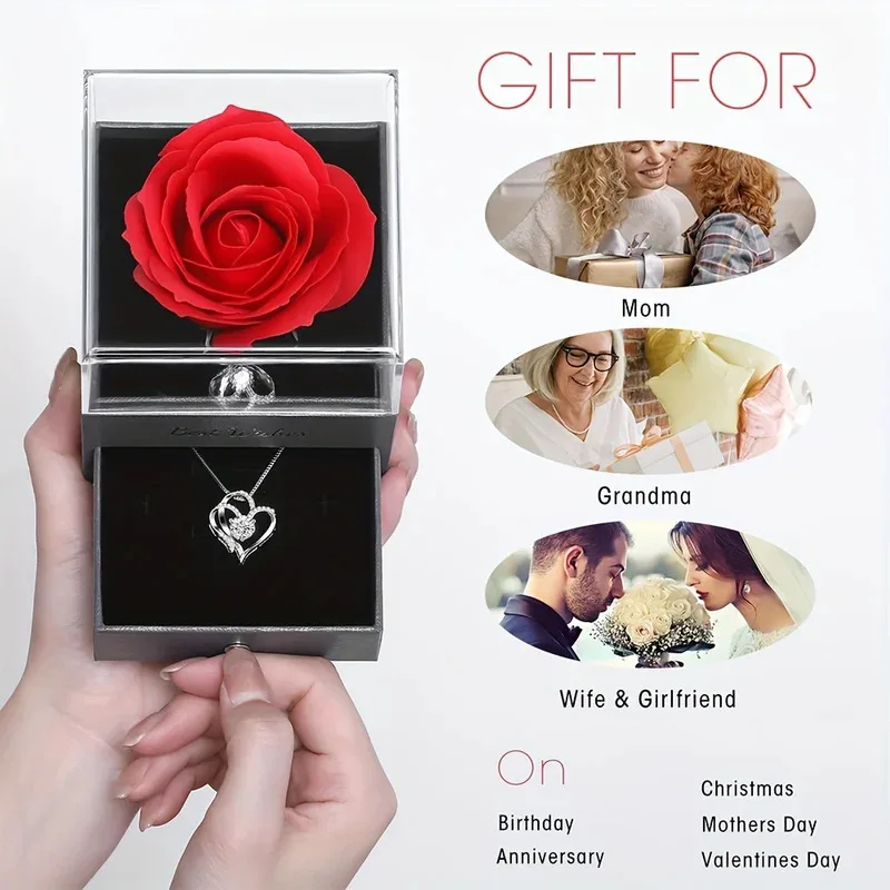 قلادة قلب رائعة مع صندوق وردي محاكاة - هدية مثالية للنساء للذكرى السنوية وأعياد الميلاد وعيد الميلاد وعيد الأم