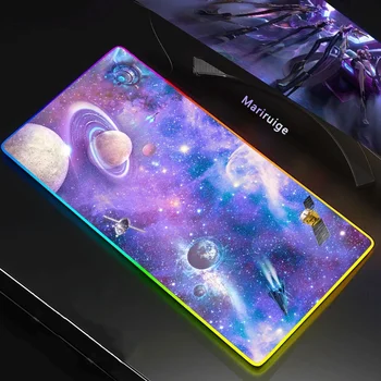 Space Mouse Pad Planet Desk Mat Universe Computer Table RGB Gaming Mats LED Playmat Laptop Accessories Gamer Carpet Keyboard Mat