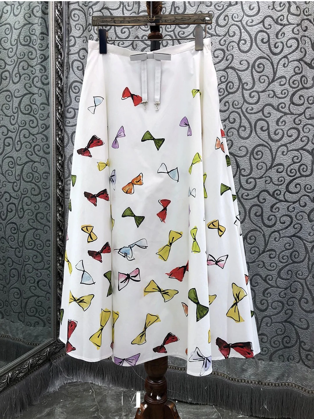 

Milan Small Town Sweet Style Knot Print High Waist Maxi Skirt Half-length A-Line Skirt Commute Cotton Blend