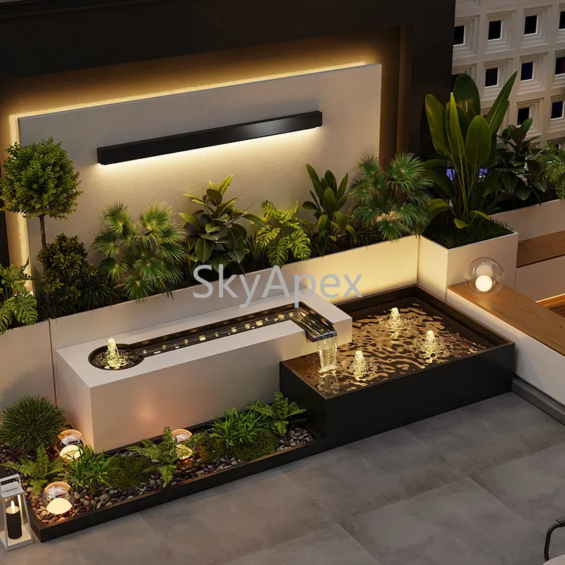 Modern Minimalist Stainless Steel Outdoor Fountain - Circulating Water Ornament for Rust-Proof Yard Garden Fish Pond Landscaping