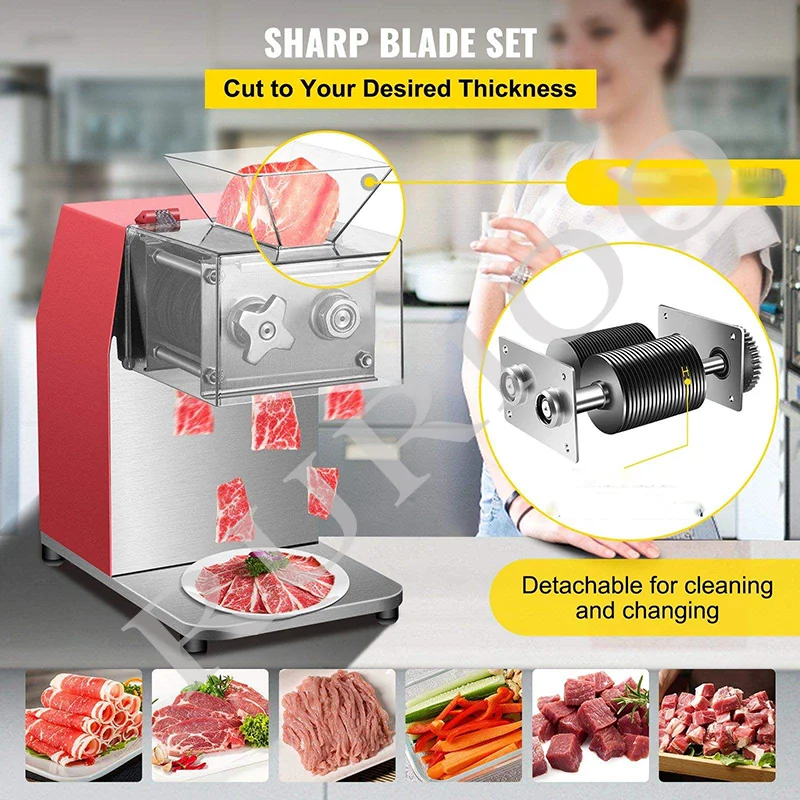 Electric Meat Slicer 1100W Meart Cutter Shredder Electric Cutting Commercial Fish Fillet Chopper Set Quick-release